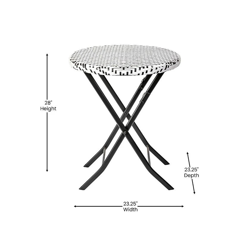 Emma+Oliver Ciel Three Piece Folding Bistro Set Pe Rattan With Metal Frames For Indoor And Outdoor Use