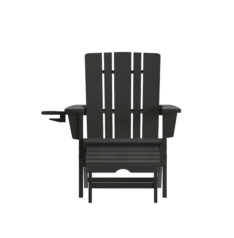 Ridley Hdpe Adirondack Chair With Cup Holder And Pull Out Ottoman, All-Weather Indoor/Outdoor Lounge