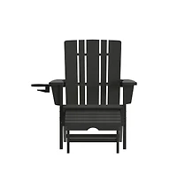 Ridley Hdpe Adirondack Chair With Cup Holder And Pull Out Ottoman, All-Weather Indoor/Outdoor Lounge