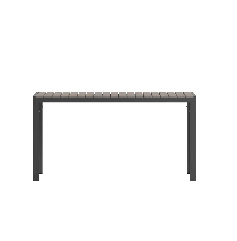 Fena 55" X 31.5" Outdoor Dining Table With Faux Teak Poly Slat Top And Metal Frame