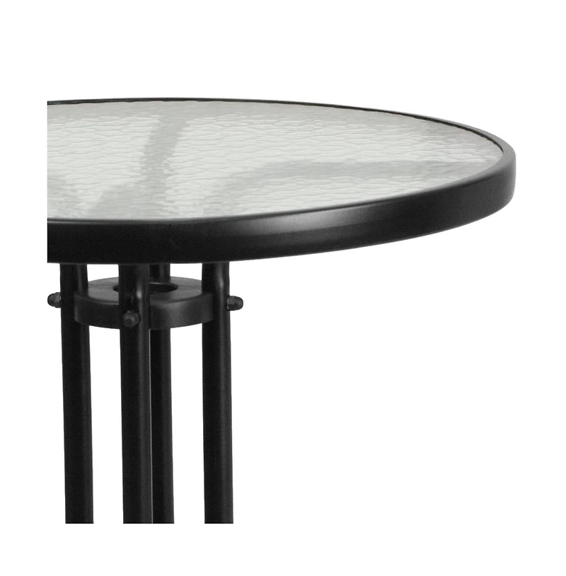 23.75" Round Tempered Glass Metal Table With Smooth Ripple Design Top