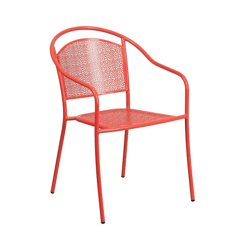 Commercial 35.25" Round Metal Garden Patio Table Set W/ 2 Back Chairs
