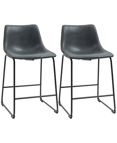 Homcom Counter Height Bar Stools Set of 2 W/ Footrest, Vintage Pu Leather