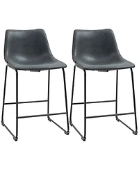Homcom Counter Height Bar Stools Set of 2 W/ Footrest, Vintage Pu Leather