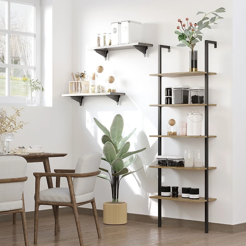 Homcom Industrial Wall Mounted Ladder 5-Tier Bookshelf,