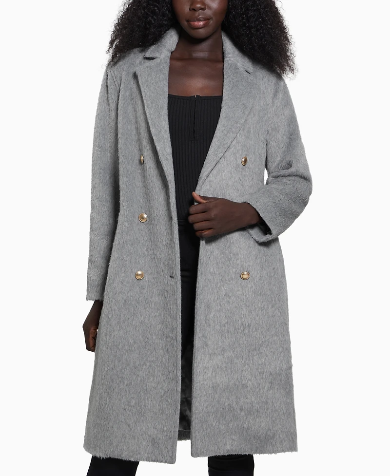 Guess Women's Textured Double-Breasted Notched-Collar Coat