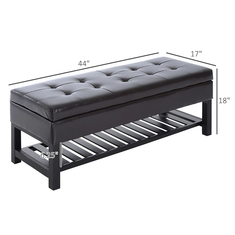 Homcom Storage Ottoman Bench Office Home Faux Leather Furniture 3 Person