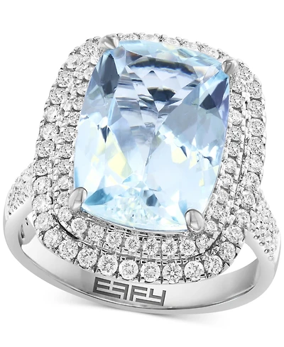 Effy Aquamarine (5-7/8 ct. t.w.) & Diamond (3/4 Double Halo Statement Ring 14k White Gold