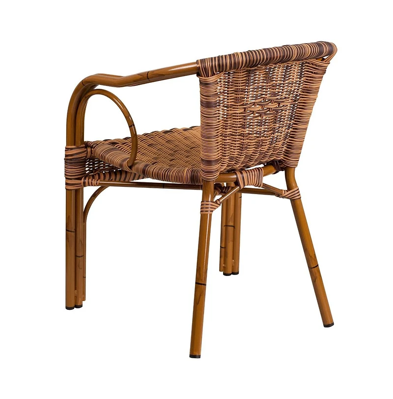 Esna Series Stacking Rattan Patio Chair With Bamboo Look Aluminum Frame And Integrated Arms