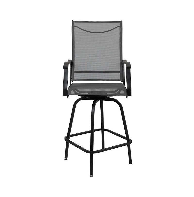 Merrick Lane Set Of 2 Brett High Back Bar Height Swivel Patio Stools With Powder Coated Metal Frames And Textilene Upholstery