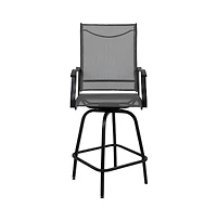 Merrick Lane Set Of 2 Brett High Back Bar Height Swivel Patio Stools With Powder Coated Metal Frames And Textilene Upholstery