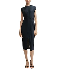 Boss by Hugo Women's High-Shine Plisse Belted Sleeveless Dress