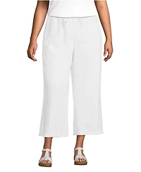 Lands' End Women's High Rise Drawstring Linen Wide Leg Crop Pants