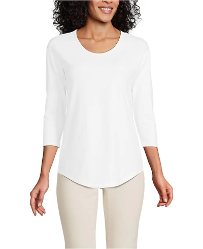 Lands' End Women's 3/4 Sleeve Lightweight Jersey Shirttail Tee