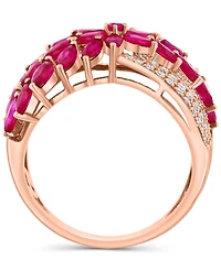 Effy Ruby (2-3/8 ct. t.w.) & Diamond (5/8 ct. t.w.) Flower Crossover Ring in 14k Rose Gold