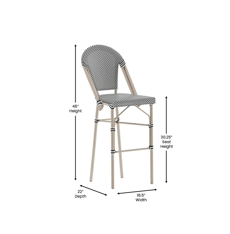 Emma+Oliver Massalia Indoor/Outdoor Bistro Style Bar Stools With Textilene Seat And Metal Frame
