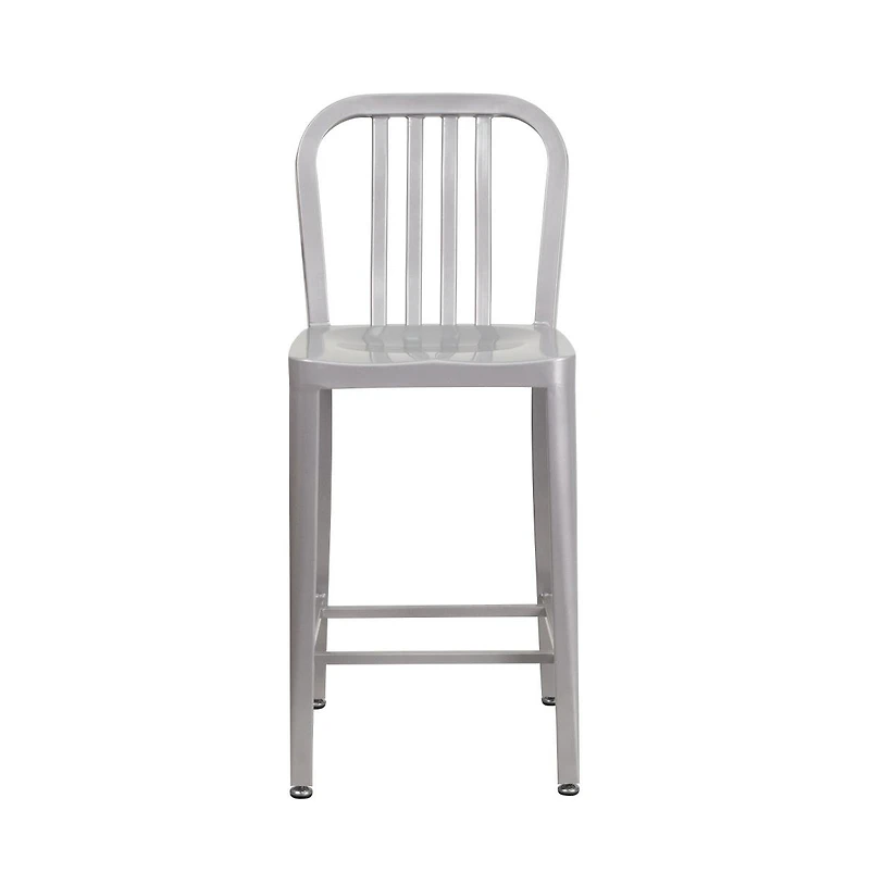 Merrick Lane Santorini Galvanized Steel Indoor/Outdoor Counter Bar Stool With Slatted Back And Powder Coated Finish