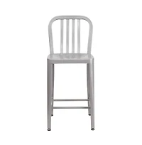 Merrick Lane Santorini Galvanized Steel Indoor/Outdoor Counter Bar Stool With Slatted Back And Powder Coated Finish