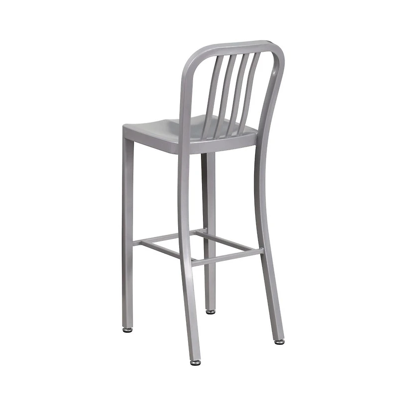 Merrick Lane Santorini 30 Inch Galvanized Steel Indoor/Outdoor Counter Bar Stool With Slatted Back And Powder Coated Finish