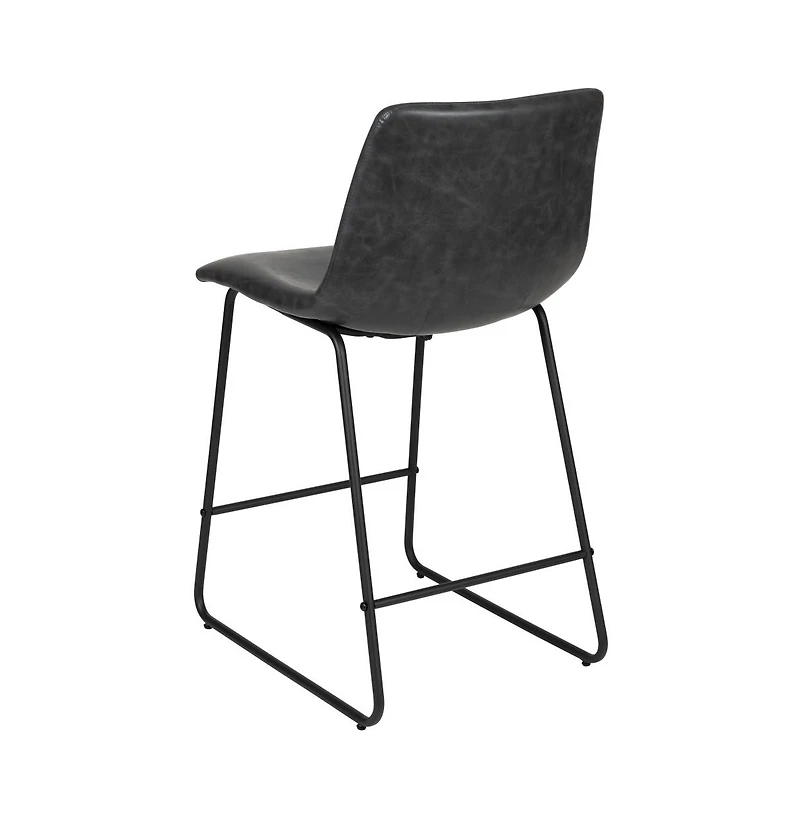 24 Inch Faux Counter Height Bucket Seat Stools, Set Of 2