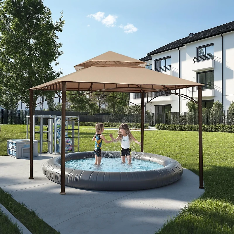 Yescom 10.6'x10.6' Gazebo Top Replacement Fit for Brand_Model Summer Veranda Gazebo/L-GZ093PST/G-GZ093PST/TGZ093 2 Tier Outdoor Patio Dark Beige