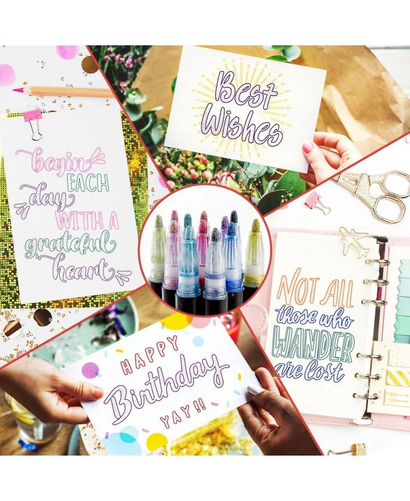 Double Line Outline Markers - 12 Dual Colored Outline Pens Self-Outline Metallic Markers