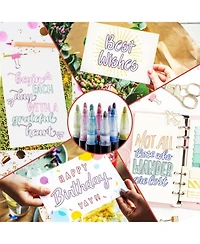Double Line Outline Markers - 12 Dual Colored Outline Pens Self-Outline Metallic Markers