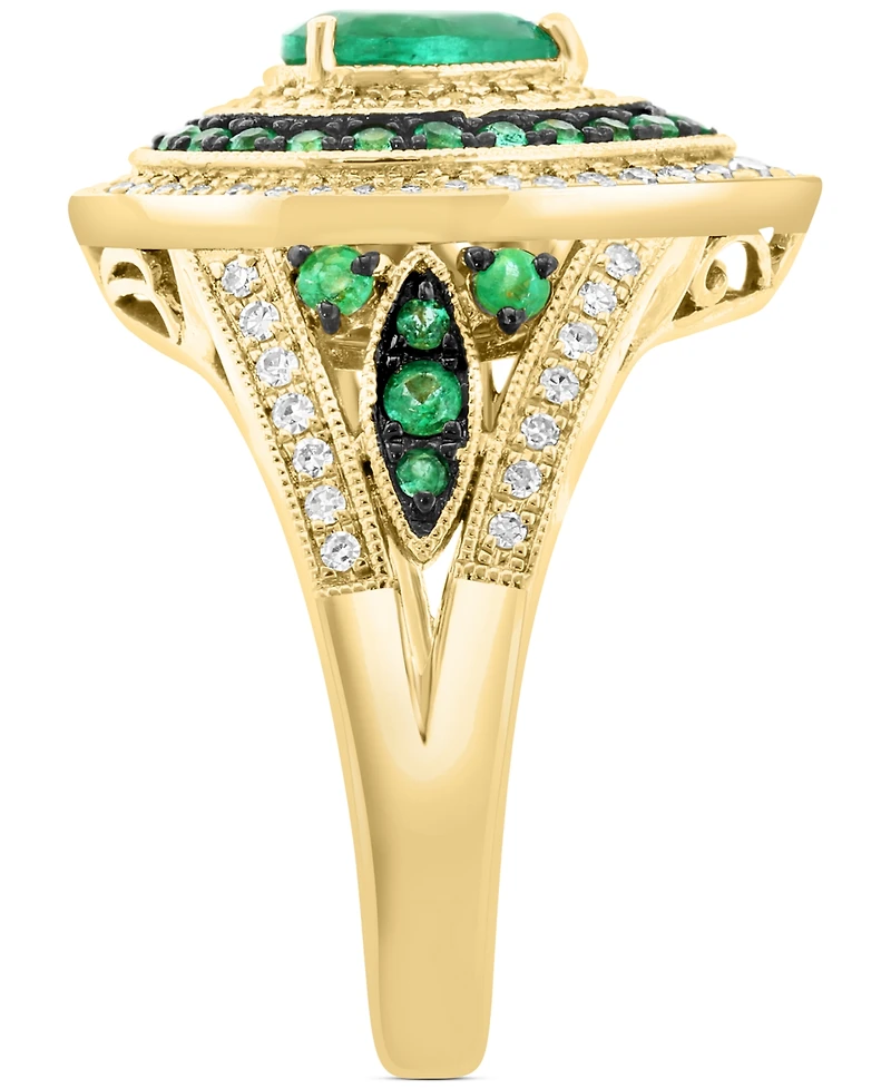Effy Emerald (1-1/20 ct. t.w.) & Diamond (3/8 ct. t.w.) Teardrop Halo Statement Ring in 14k Gold