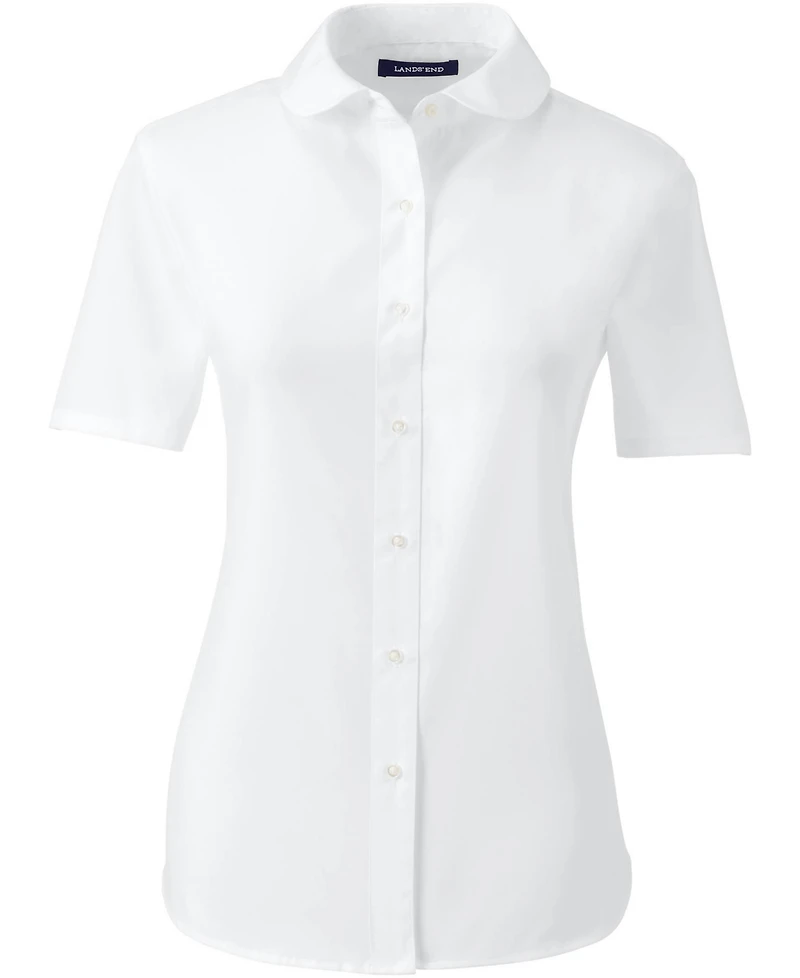 Lands' End Women's Short Sleeve Peter Pan Collar Broadcloth Shirt