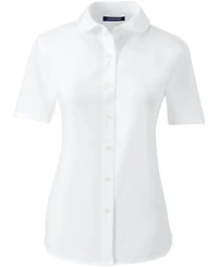 Lands' End Women's Short Sleeve Peter Pan Collar Broadcloth Shirt