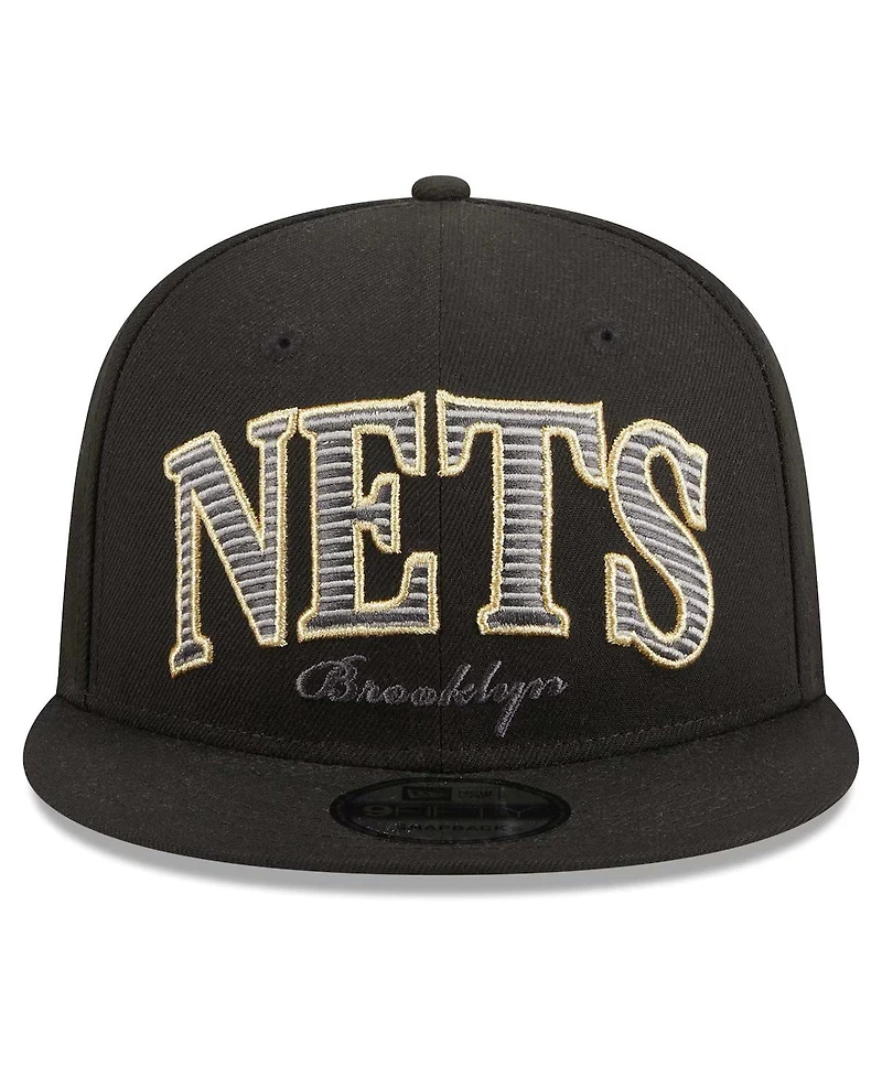 New Era Men's Black Brooklyn Nets Golden Tall Text 9Fifty Snapback Hat
