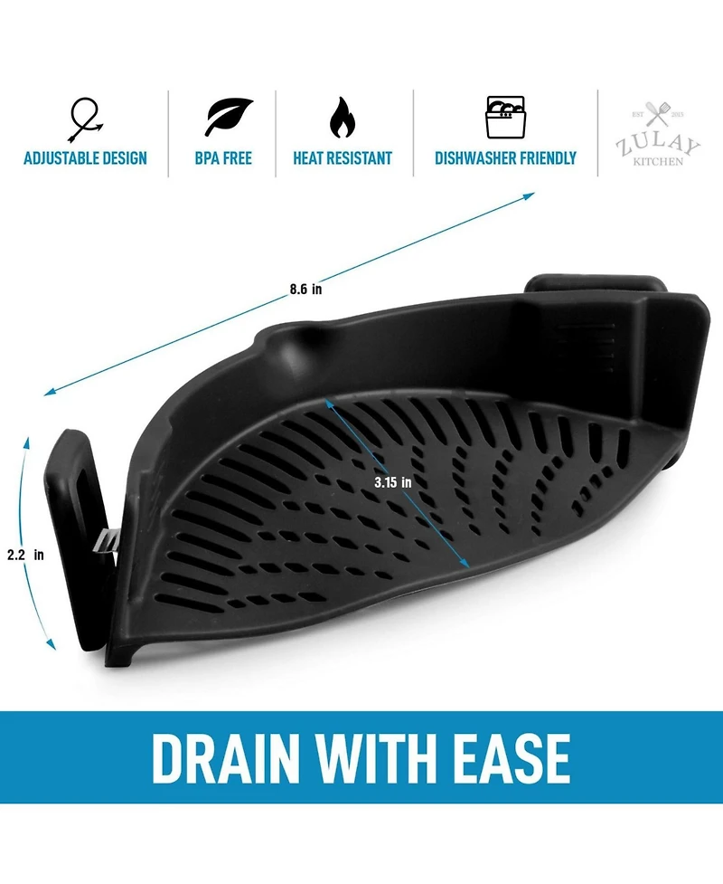 Silicone Pot Strainer - Adjustable Snap On For Most Pots & Pans