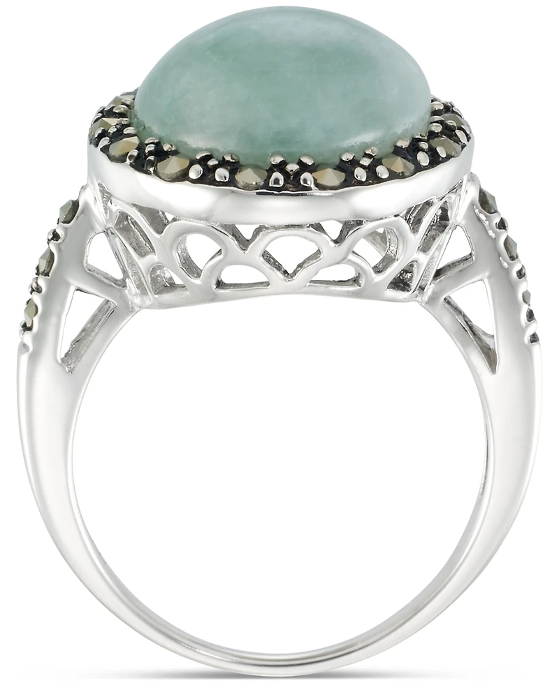 Jade & Marcasite (3/8 ct. t.w.) Statement Ring in Sterling Silver