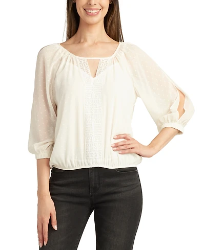 Bcx Juniors' Round-Neck Clip-Dot Cutout Top