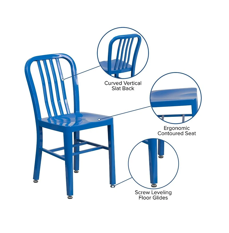 Merrick Lane Santorini 18 Inch Galvanized Steel Indoor/Outdoor Dining Chair With Slatted Back And Powder Coated Finish