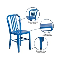 Merrick Lane Santorini 18 Inch Galvanized Steel Indoor/Outdoor Dining Chair With Slatted Back And Powder Coated Finish