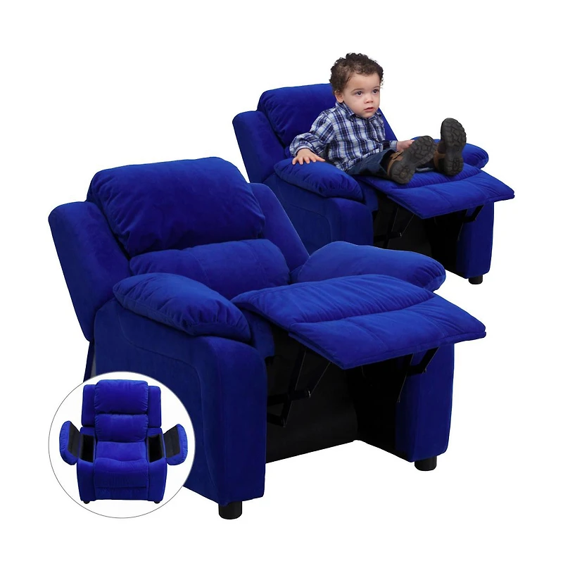 Deluxe Padded Contemporary Kids Recliner With Storage Arms