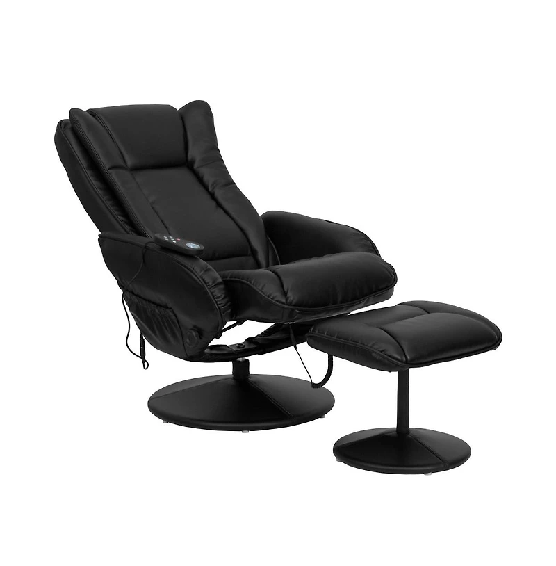 Massaging Multi-Position Plush Recliner Chair With Side Pocket And Ottoman
