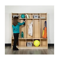 Wood School Coat Locker With Bench, Cubbies And Storage Organizer Hook