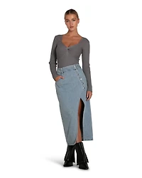Belle & Bloom Women's Can't Forget You Denim Midi Skirt