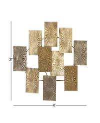 Rosemary Lane Gold Metal Sunburst Carved Overlapping Square Wall Decor, 43" x 3" x 24"