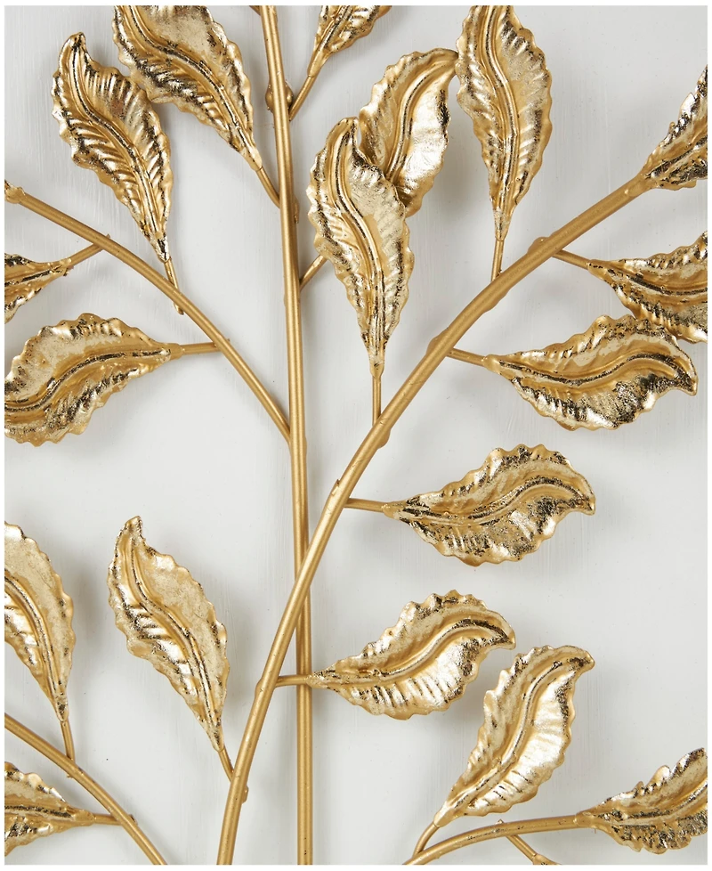 Rosemary Lane Gold Wood Leaf 3D Wall Decor with Beveled Frame, Set of 2 13"W, 17"H