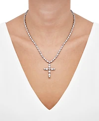 Arabella Cubic Zirconia Mixed Cut Cross 18" Pendant Necklace in Sterling Silver