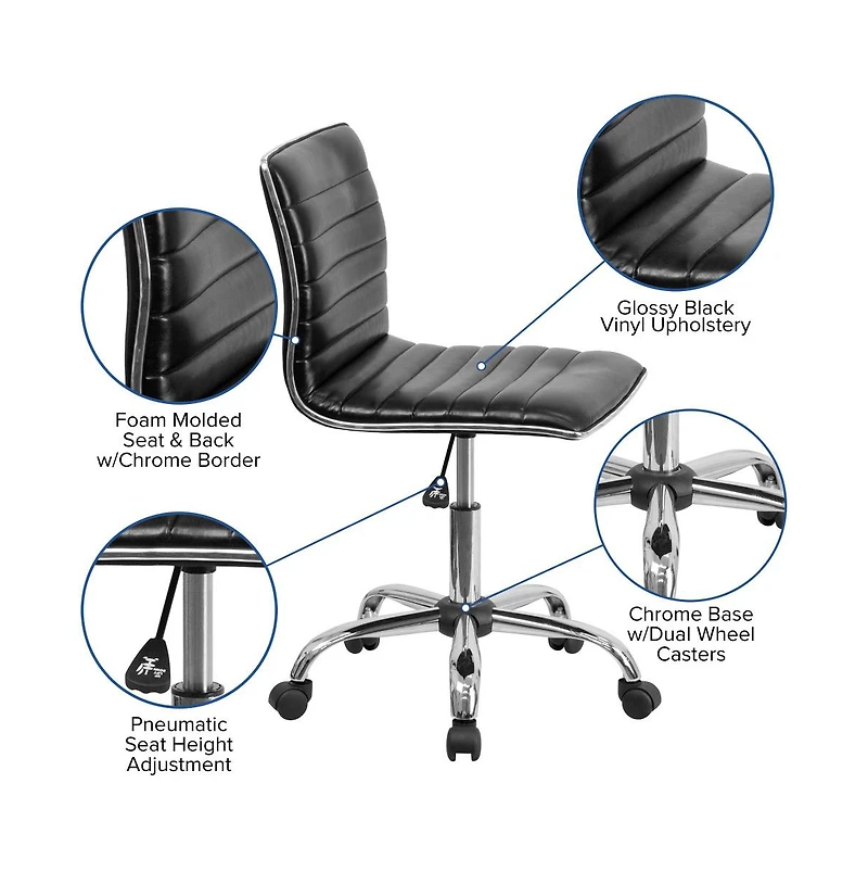 Merrick Lane Amelie Home Office Chair Ergonomic Executive Ribbed Low Back Armless Computer Desk - Base, Frame & Border