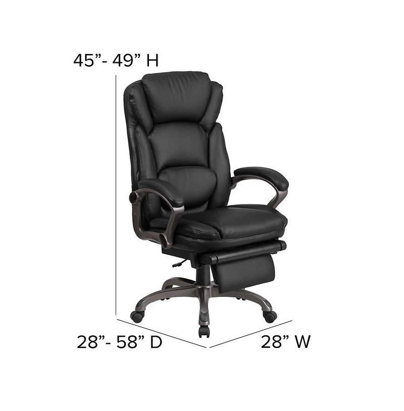 Emma+Oliver High Back Leather Executive Reclining Swivel Office Chair With Outer Lumbar Cushion And Arms