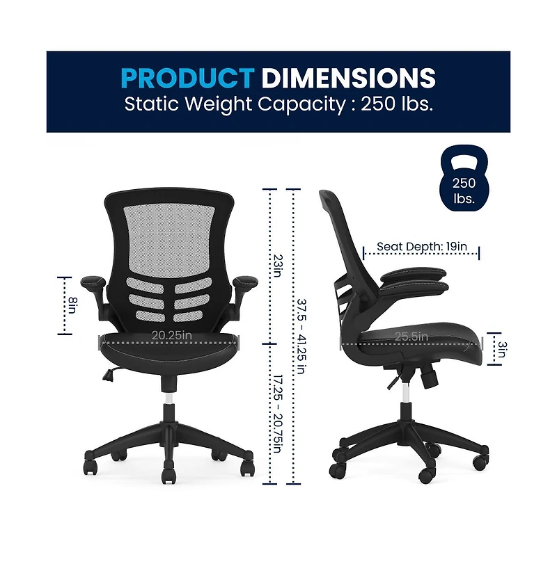 Emma+Oliver Mid-Back Mesh Swivel Ergonomic Task Office Chair With Flip-Up Arms