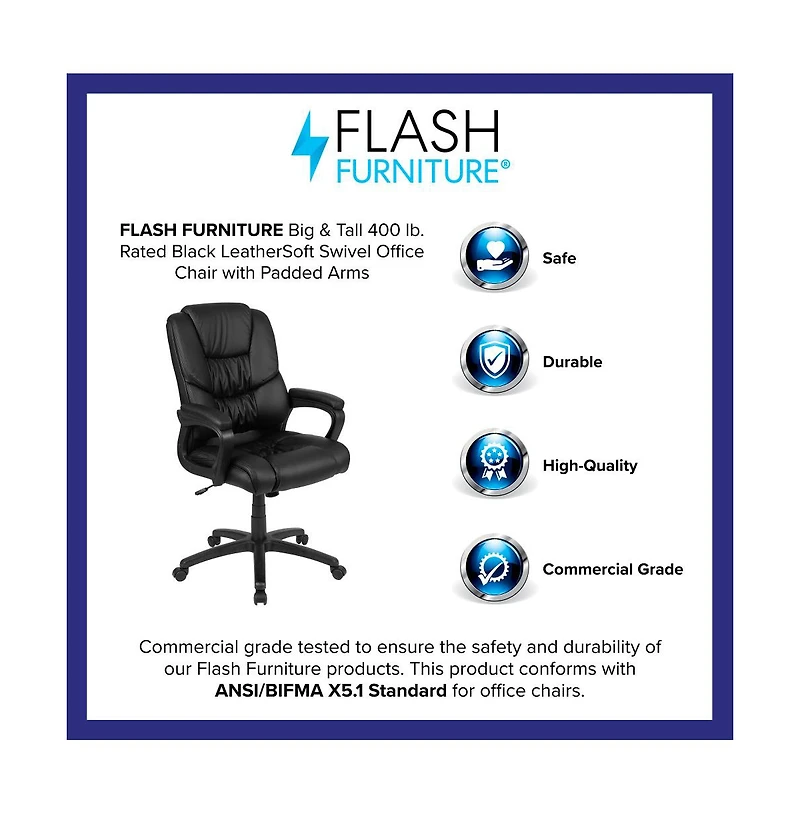 Emma+Oliver Big & Tall 400 Lb. Rated Leathersoft Office Chair - Desk