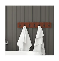 Enid 34 Inch Wall Mount Pine Wood Storage Rack With Hanging Hooks, Entryway, Kitchen, Bathroom