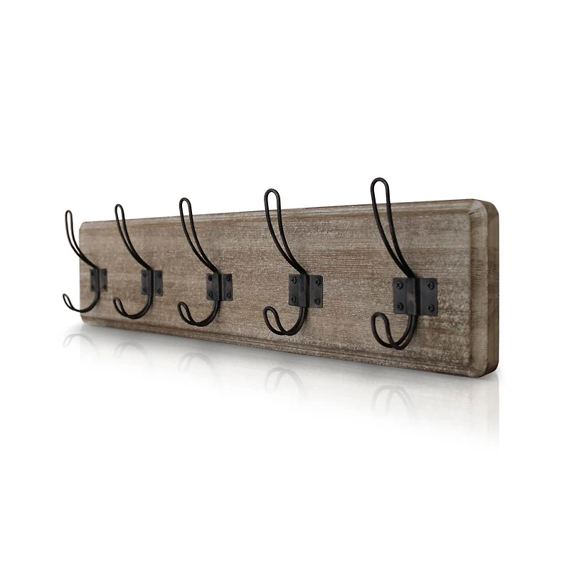 Rustic Coat Rack With Hooks -Wall Mount - Solid Pine Wood Entryway Hanger Farmhouse For Kitchen, Bedroom