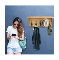 Rustic Wall Mounted Coat Rack Shelf - Wooden Country Style 24" Entryway With Hooks Solid Pine Wood For Entryway, Kitchen, Bathroom